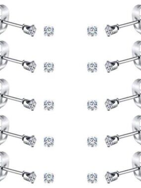 10 Pairs Tiny Womens Surgical Stainless Steel Clear Cubic Zirconia Stud Earrings